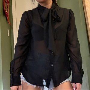 Black see through chiffon blouse